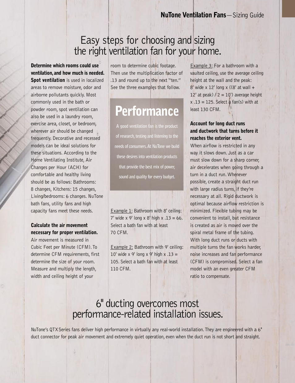 Performance | NuTone QTXEN User Manual | Page 7 / 36