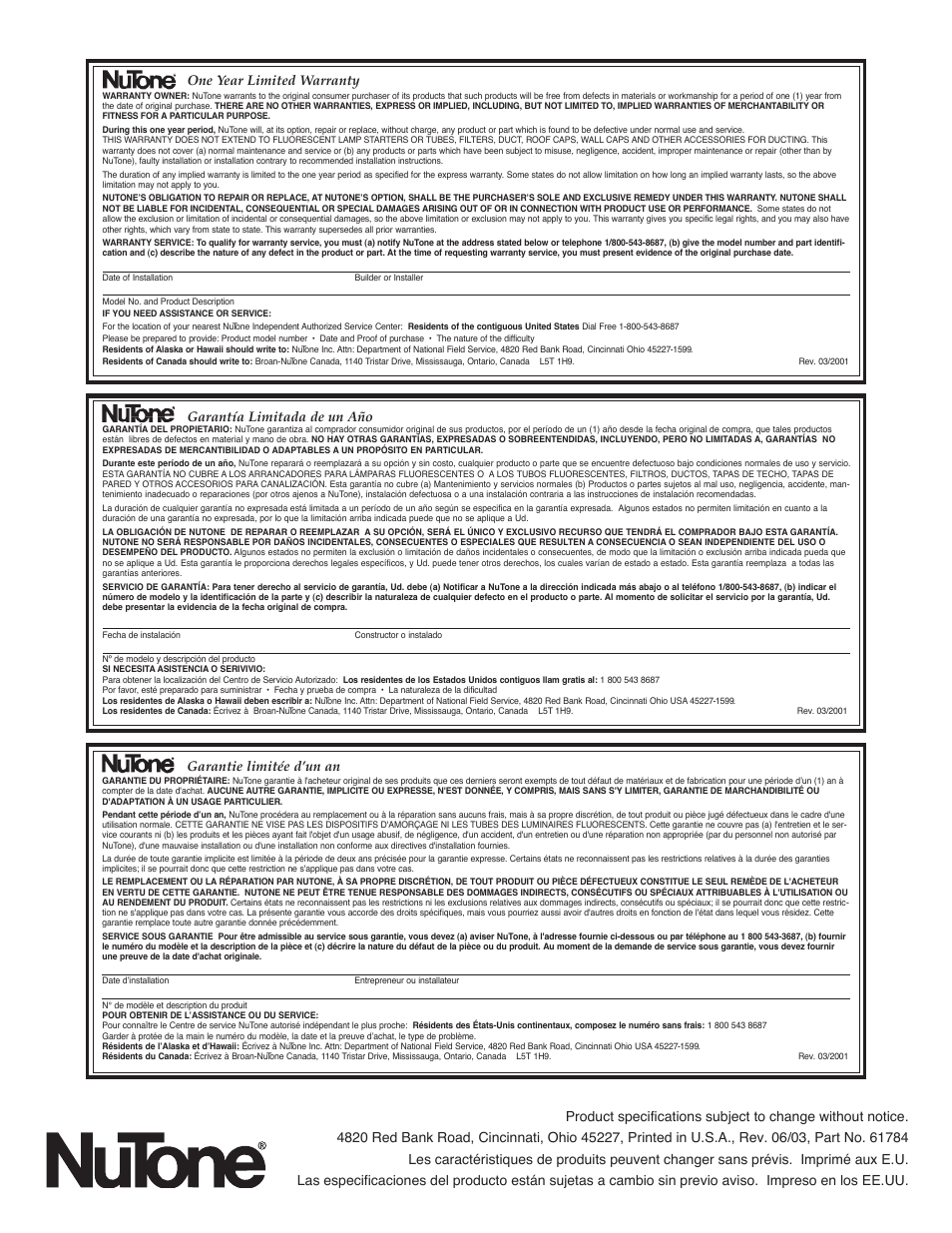 NuTone 8673RP User Manual | Page 10 / 12