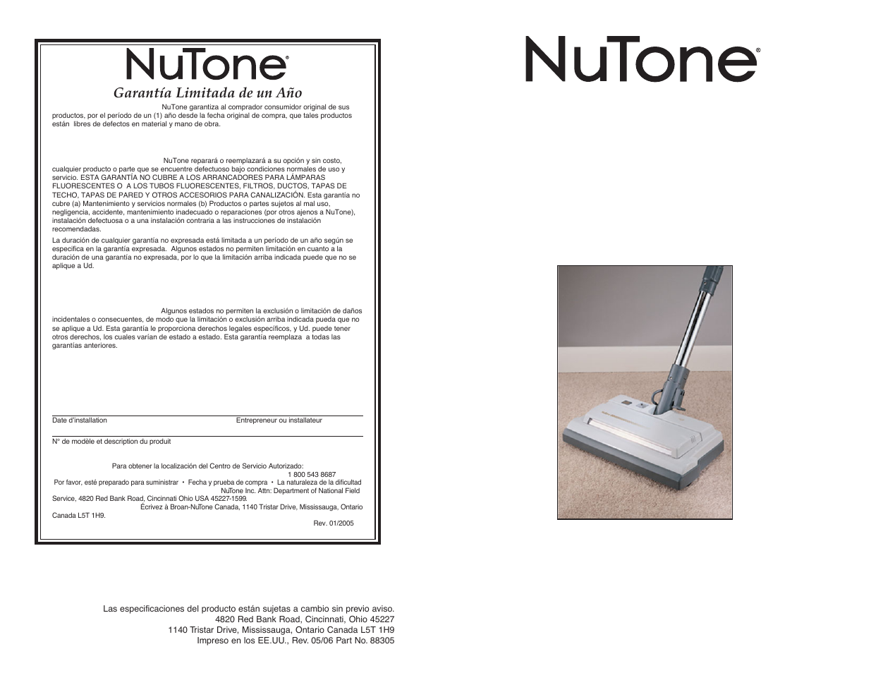 NuTone CT600 User Manual | 12 pages