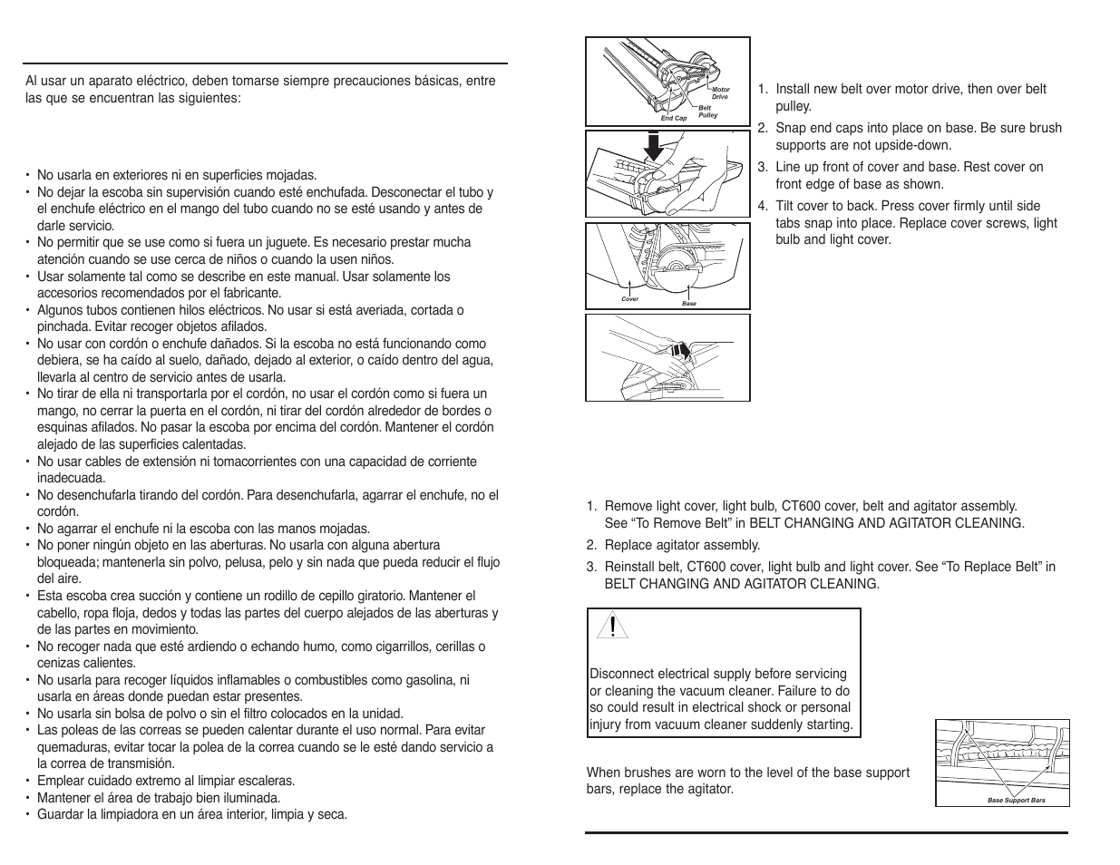 Advertencia, Guardar estas instrucciones, Salvaguardias importantes | Agitator servicing how to replace belt | NuTone CT600 User Manual | Page 7 / 12