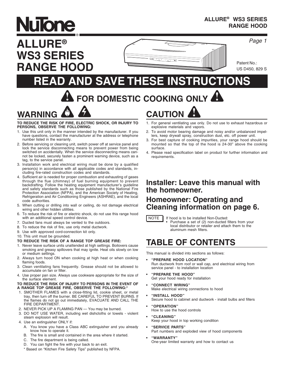 NuTone ALLURE WS3 User Manual | 16 pages
