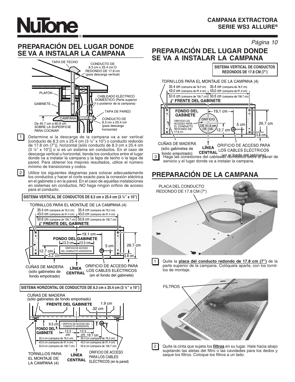 Page 10, Página 10, Allure | NuTone ALLURE WS3 User Manual | Page 10 / 16
