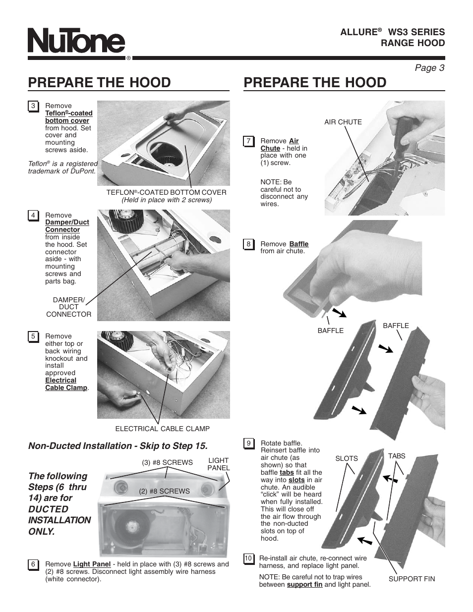 Prepare the hood | NuTone ALLURE WS3 User Manual | Page 3 / 16