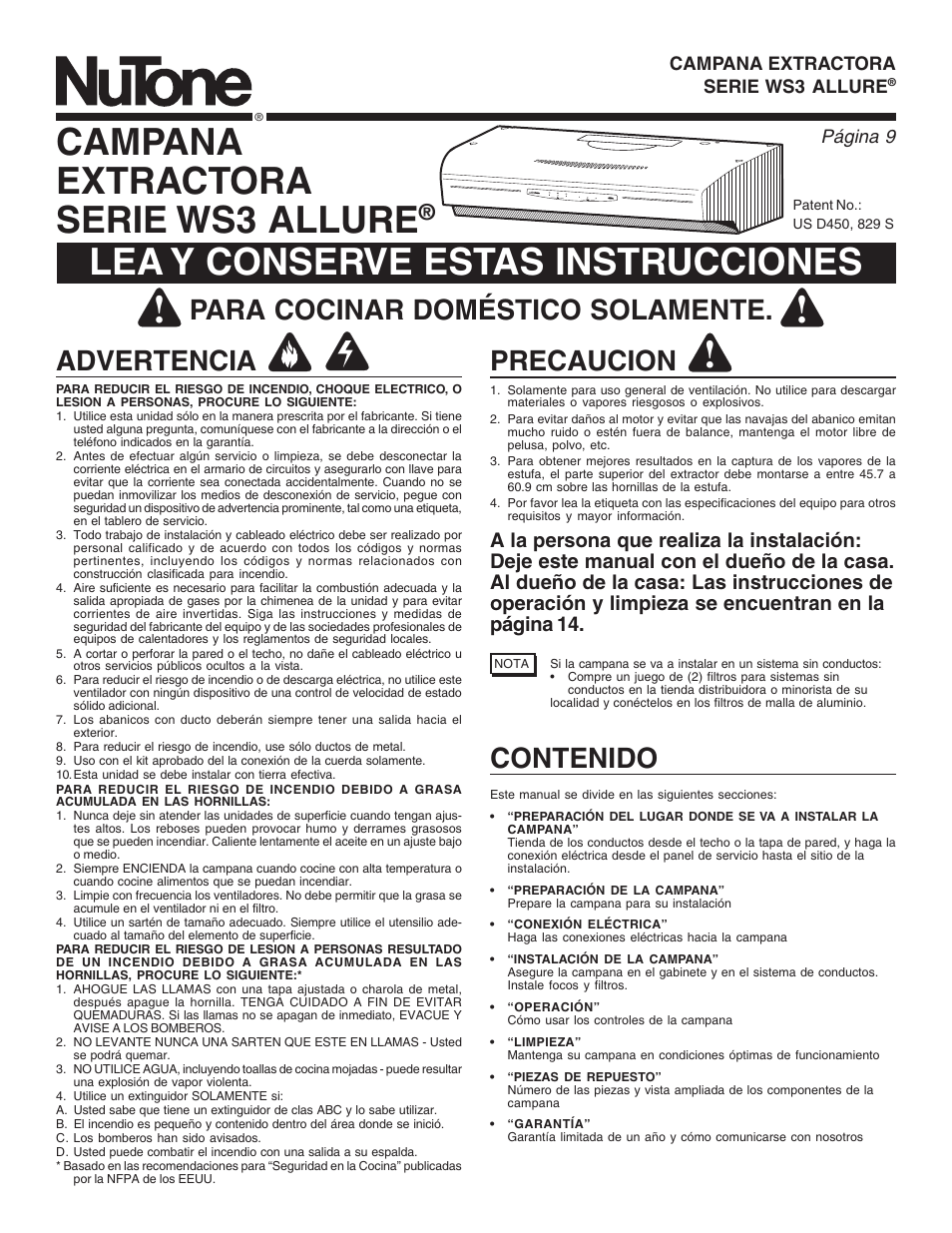 NuTone ALLURE WS3 User Manual | Page 9 / 16