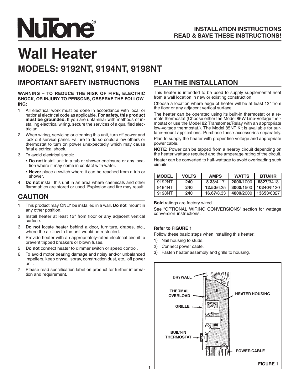 NuTone 9194NT User Manual | 8 pages