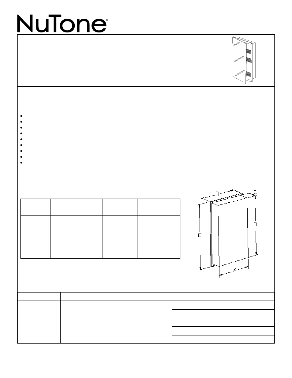 NuTone Recessed Mounted Pan Door Medicine Cabinets 935/936 User Manual | 1 page