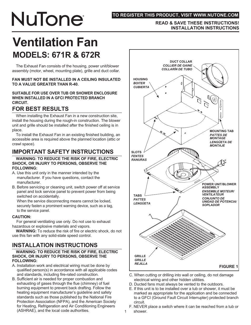 NuTone 671R User Manual | 6 pages