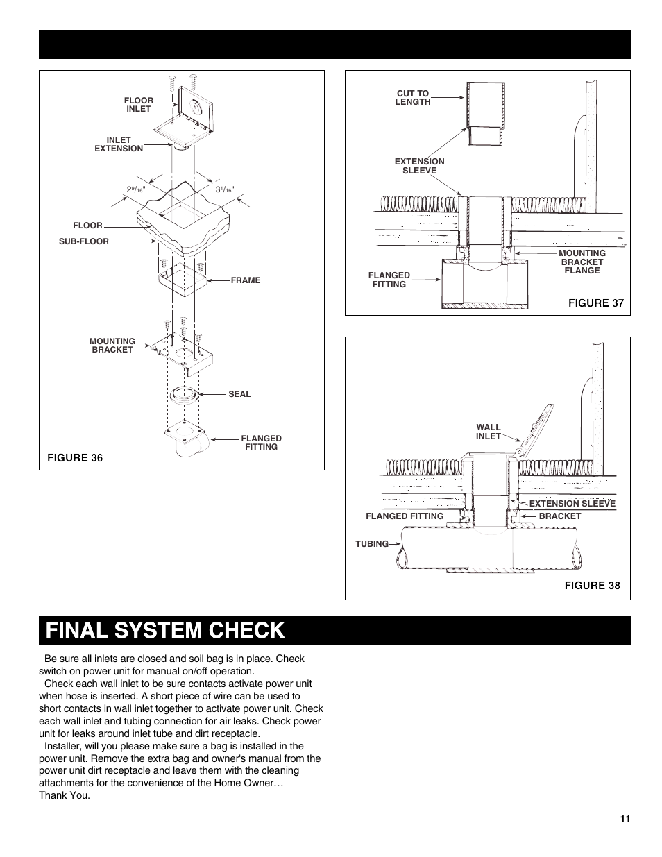 Final system check | NuTone CV352 User Manual | Page 11 / 12