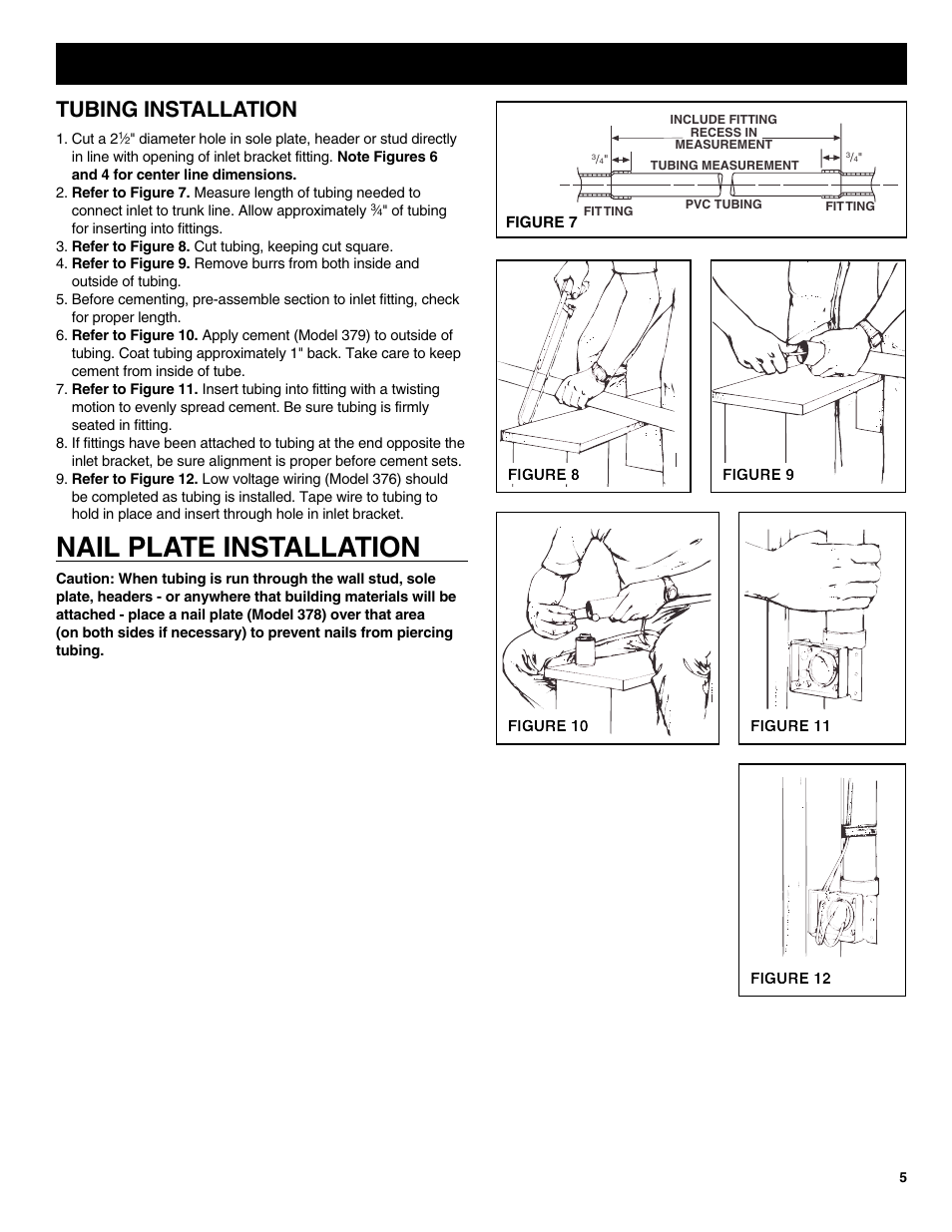 Nail plate installation, Tubing installation | NuTone CV352 User Manual | Page 5 / 12