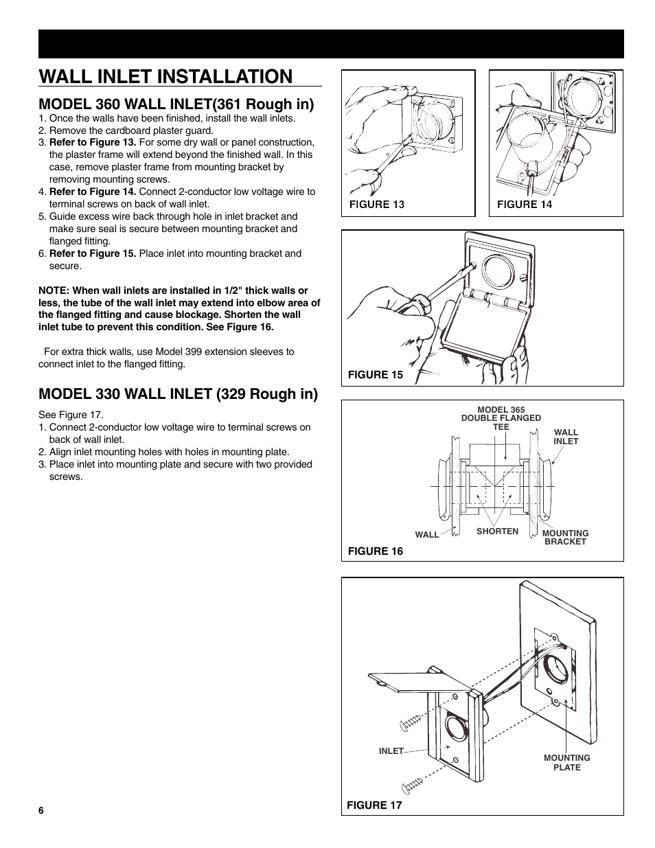 Wall inlet installation | NuTone CV352 User Manual | Page 6 / 12