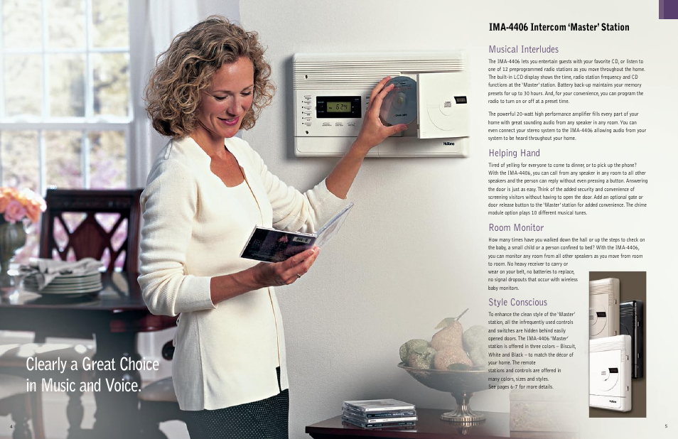 Clearly a great choice in music and voice, Musical interludes, Helping hand | Room monitor, Style conscious | NuTone IAA-440 User Manual | Page 3 / 19