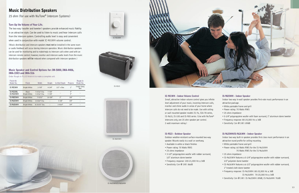 Music distribution speakers, 25 ohm (for use with nutone, Intercom systems) | NuTone IAA-440 User Manual | Page 7 / 19