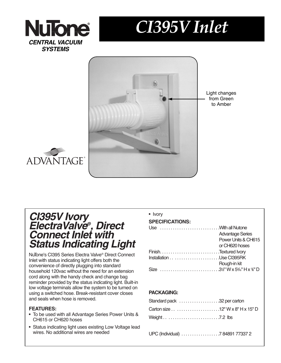 NuTone CI395V User Manual | 1 page