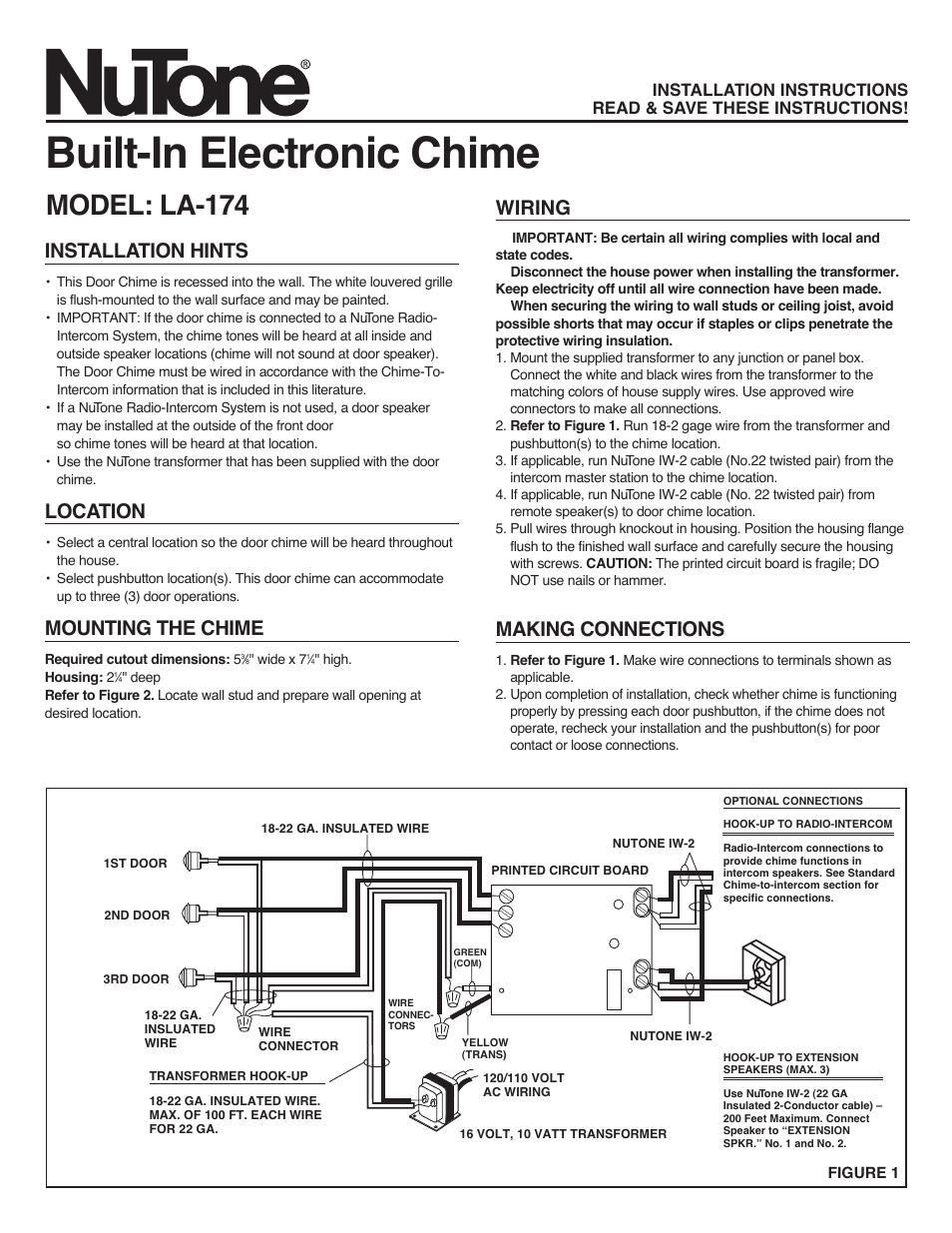 NuTone LA-174 User Manual | 2 pages