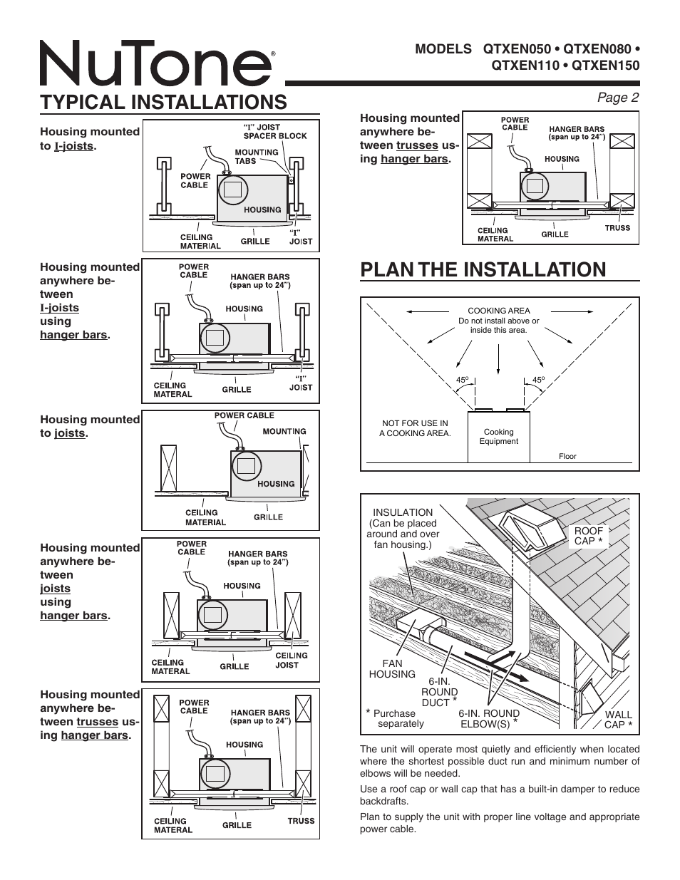 Typical installations, Plan the installation | NuTone QTXEN150 User Manual | Page 2 / 8