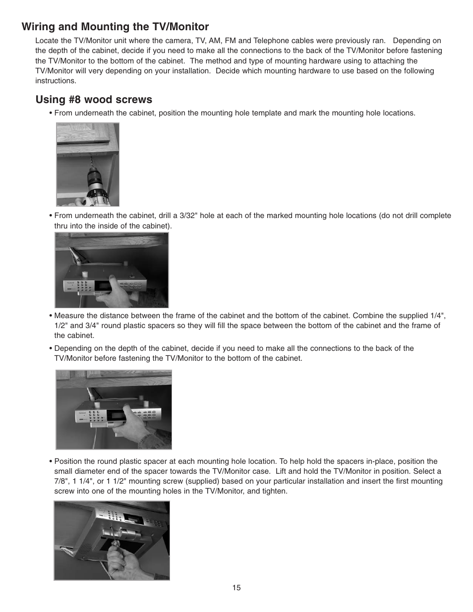 Wiring and mounting the tv/monitor, Using #8 wood screws | NuTone Video Door Answering System VSUC4RK User Manual | Page 15 / 20