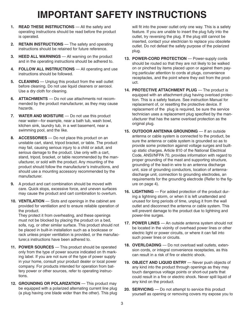 Important safety instructions | NuTone Video Door Answering System VSUC4RK User Manual | Page 3 / 20