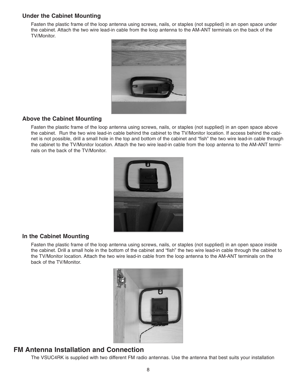 Fm antenna installation and connection | NuTone Video Door Answering System VSUC4RK User Manual | Page 8 / 20
