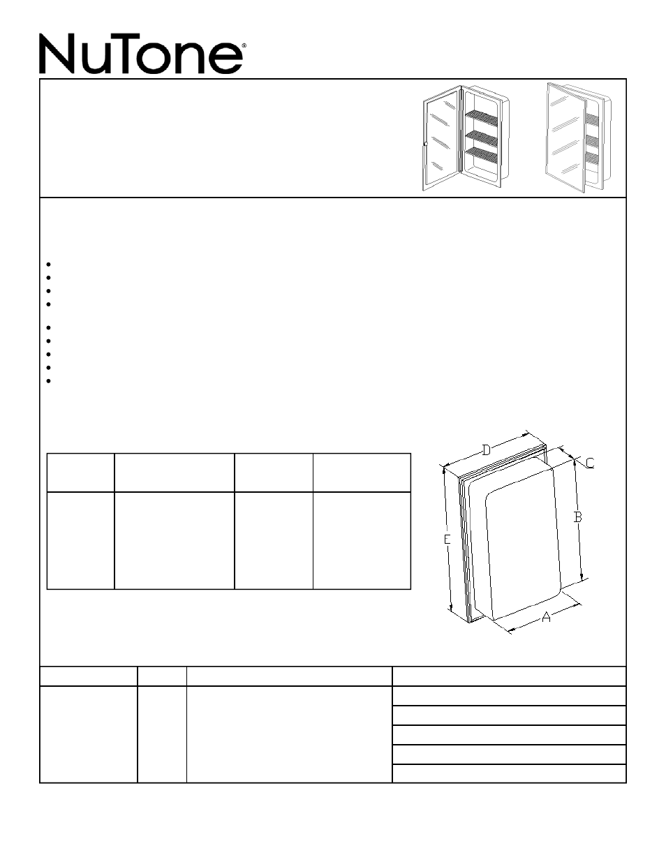 NuTone Recessed Mount Medicine Cabinets 1068 / 1035 User Manual | 1 page