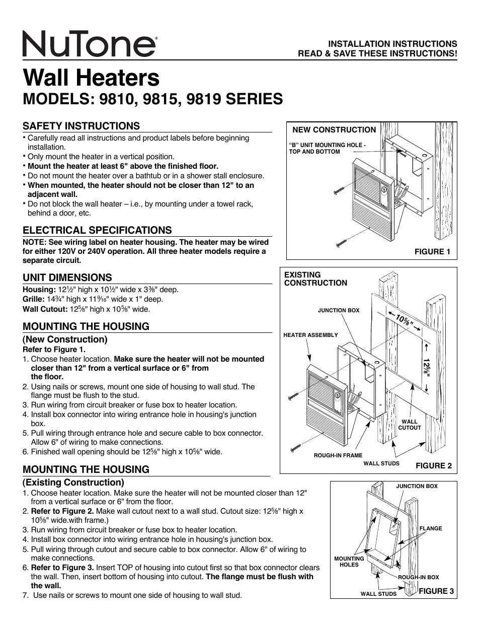 NuTone 9819 User Manual | 2 pages