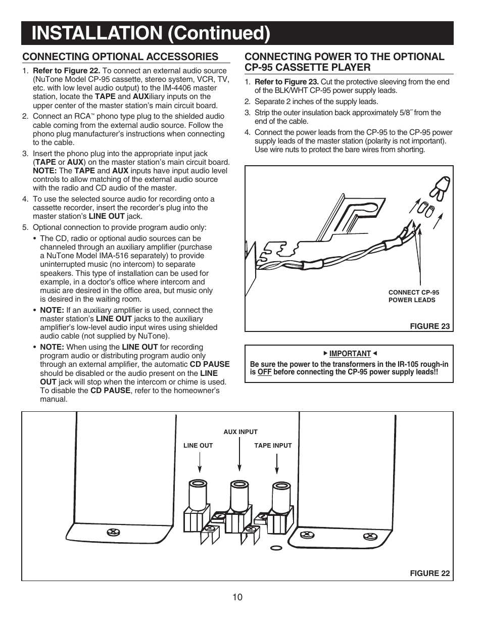 Installation (continued), Connecting optional accessories | NuTone IM-440 Series User Manual | Page 10 / 20