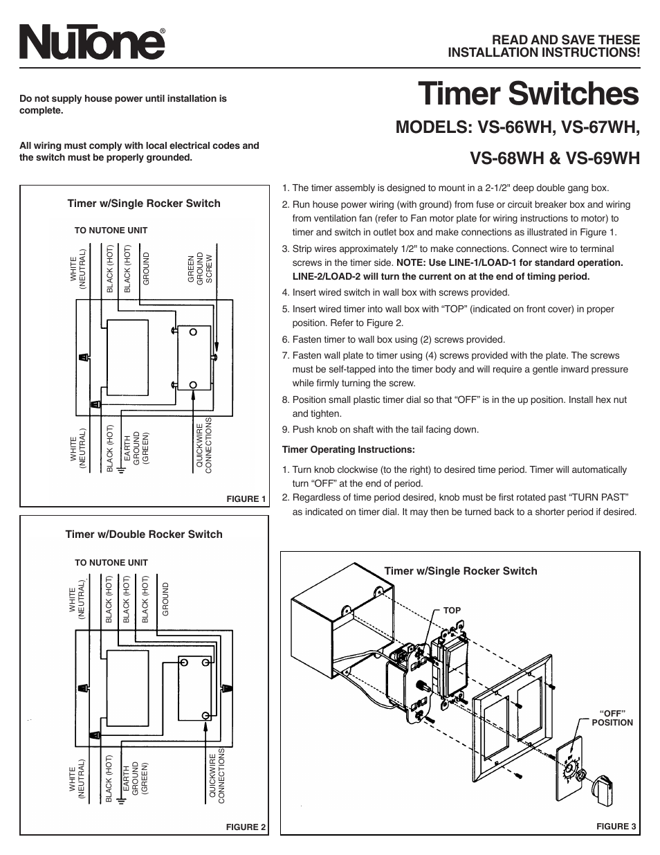 NuTone VS-67WH User Manual | 2 pages