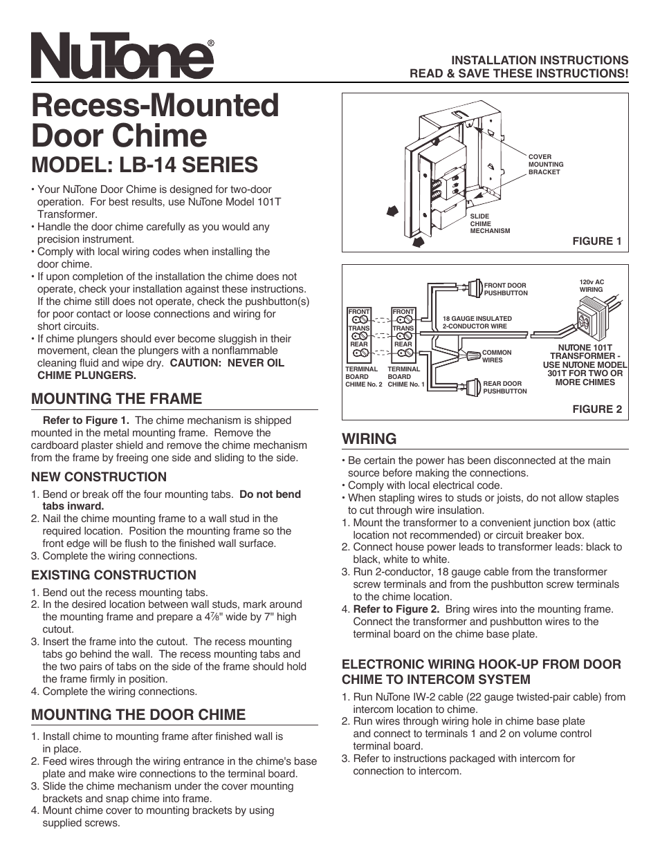 NuTone LB-14 User Manual | 2 pages