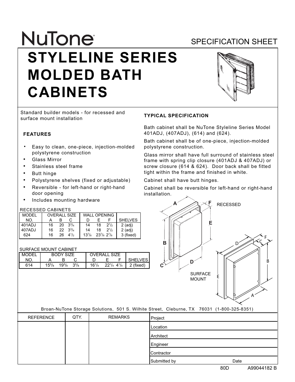 NuTone 401ADJ User Manual | 1 page