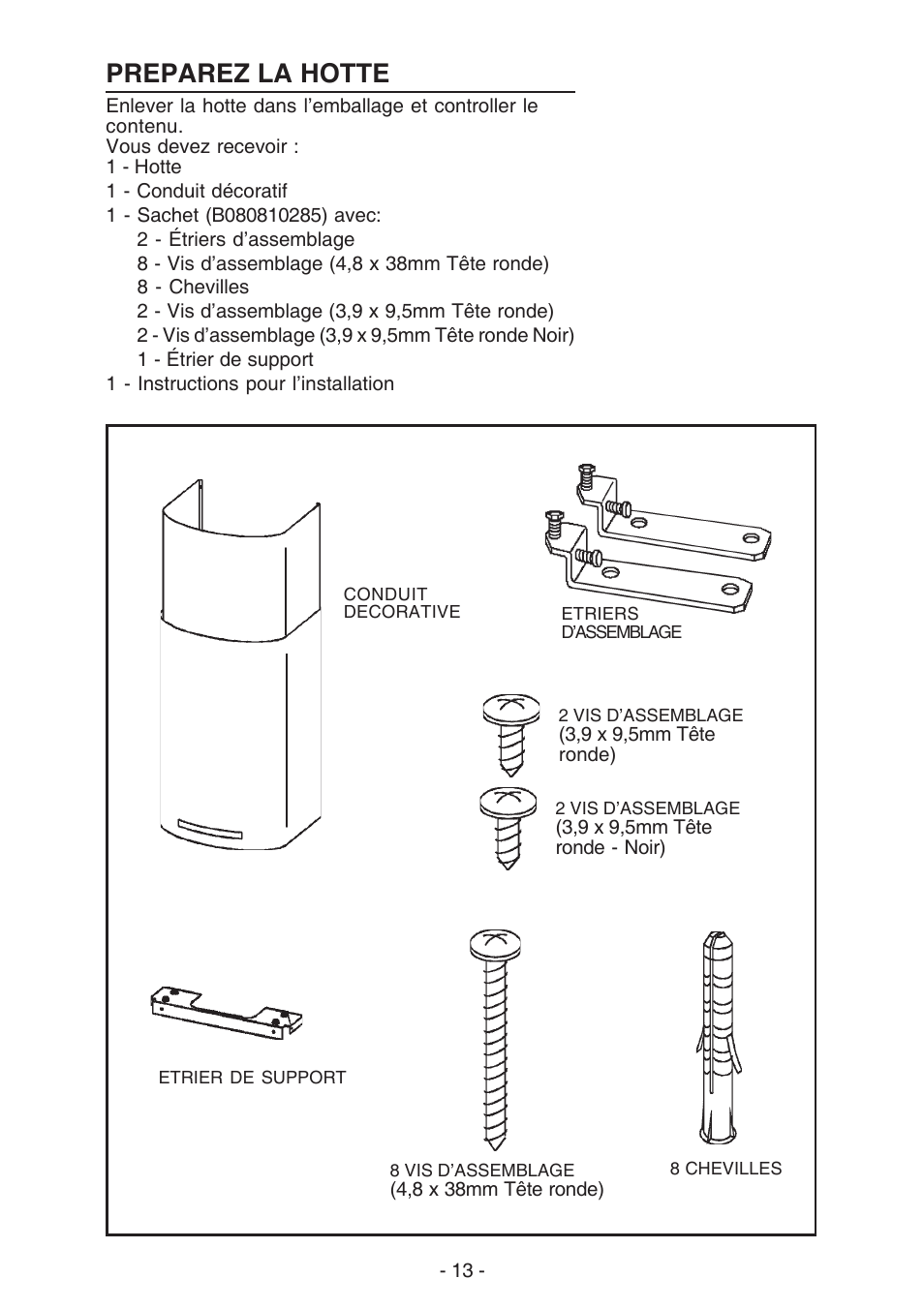 Preparez la hotte | NuTone NP629004 User Manual | Page 13 / 32