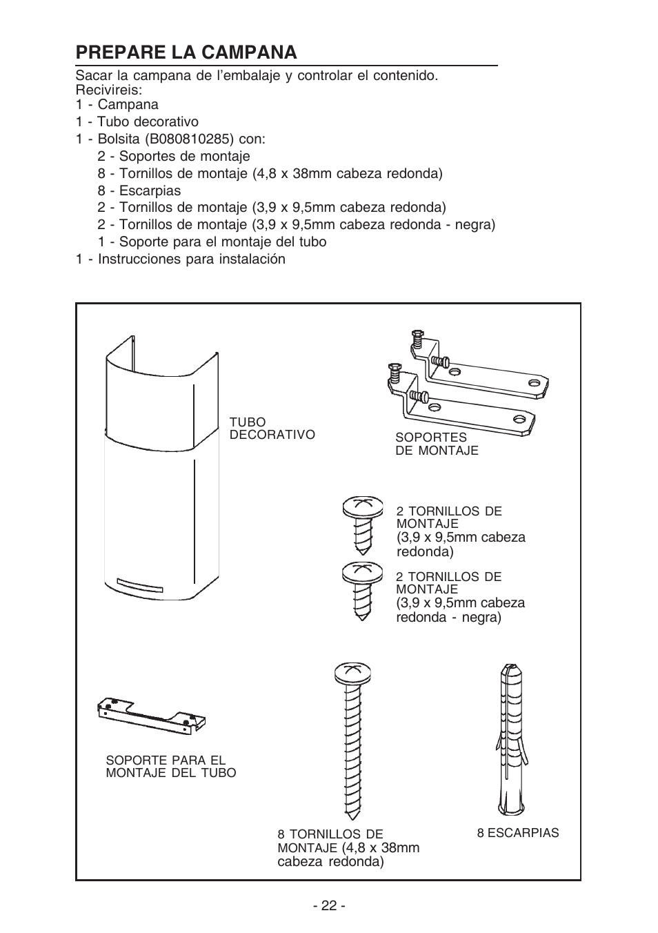 Prepare la campana | NuTone NP629004 User Manual | Page 22 / 32