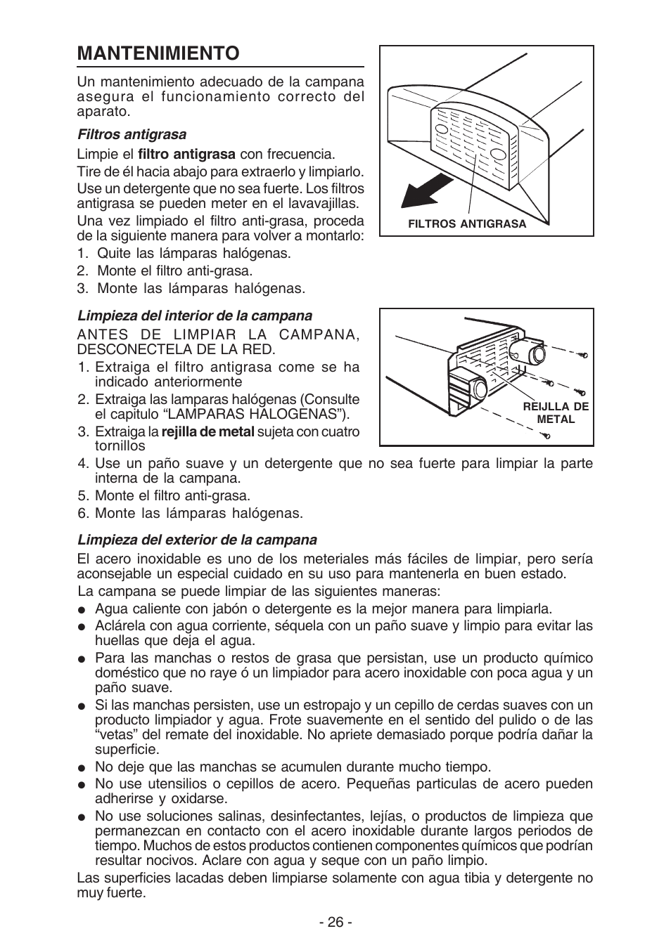 Mantenimiento | NuTone NP629004 User Manual | Page 26 / 32