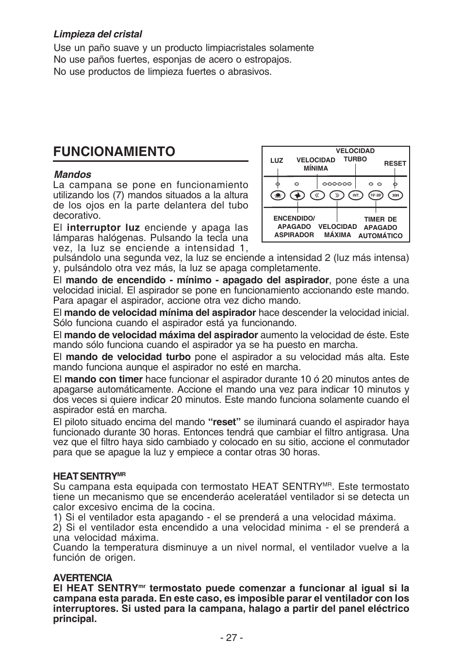Funcionamiento | NuTone NP629004 User Manual | Page 27 / 32
