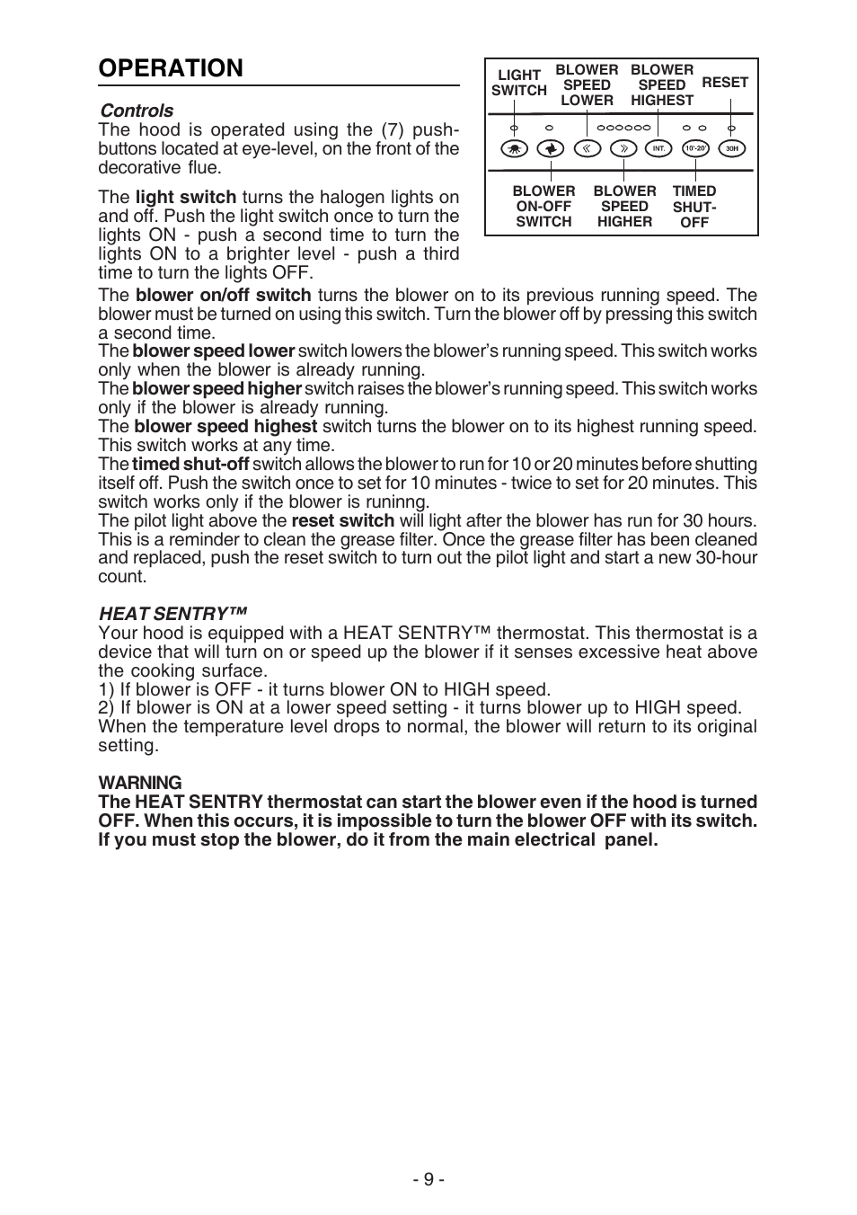 Operation | NuTone NP629004 User Manual | Page 9 / 32