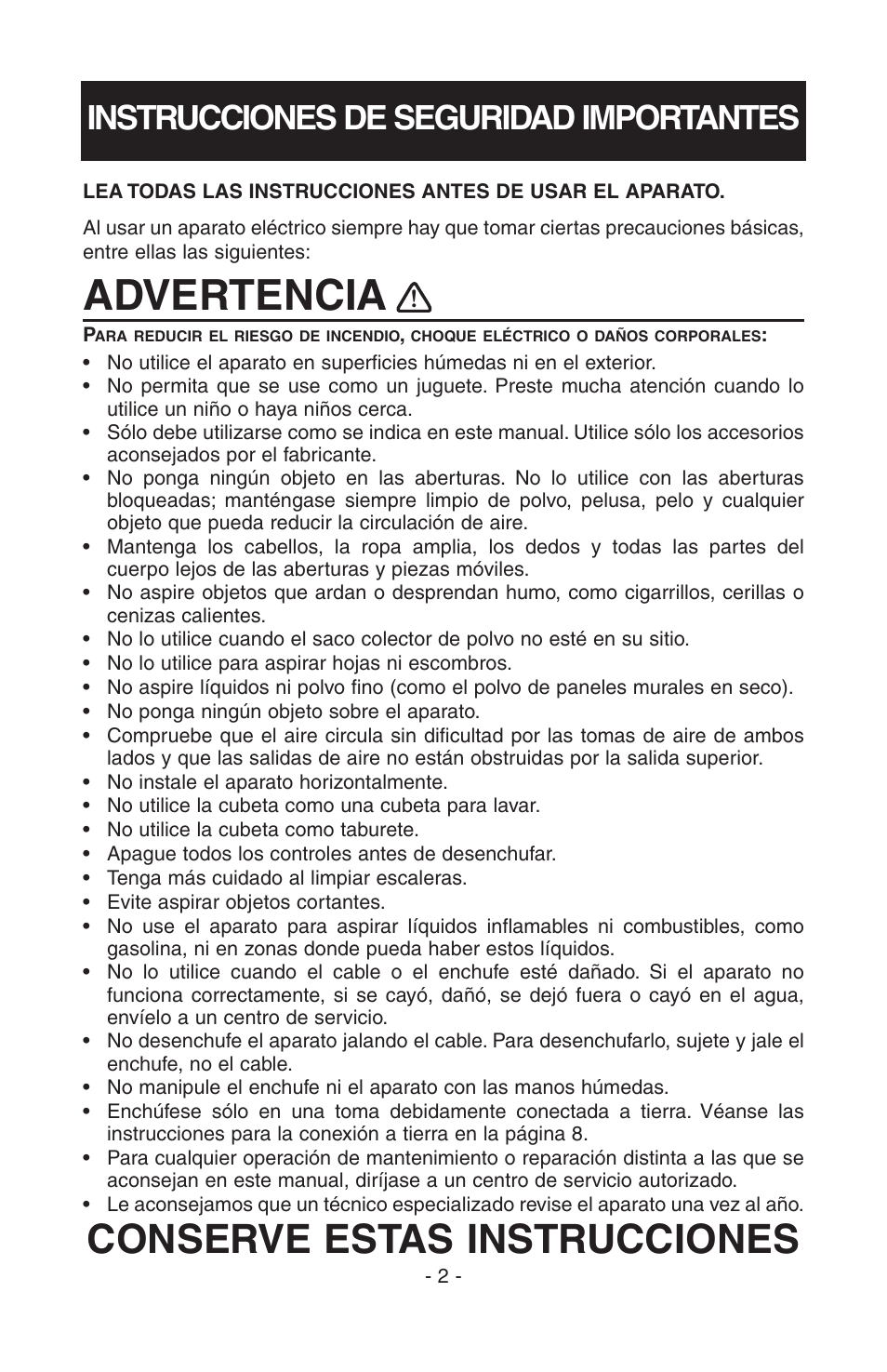 Advertencia, Conserve estas instrucciones, Instrucciones de seguridad importantes | NuTone SFDB-DC User Manual | Page 12 / 20