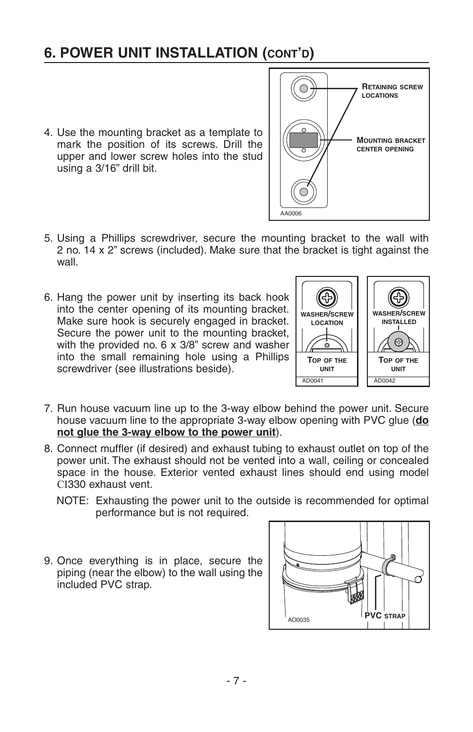 Power unit installation, Cont | NuTone SFDB-DC User Manual | Page 7 / 20