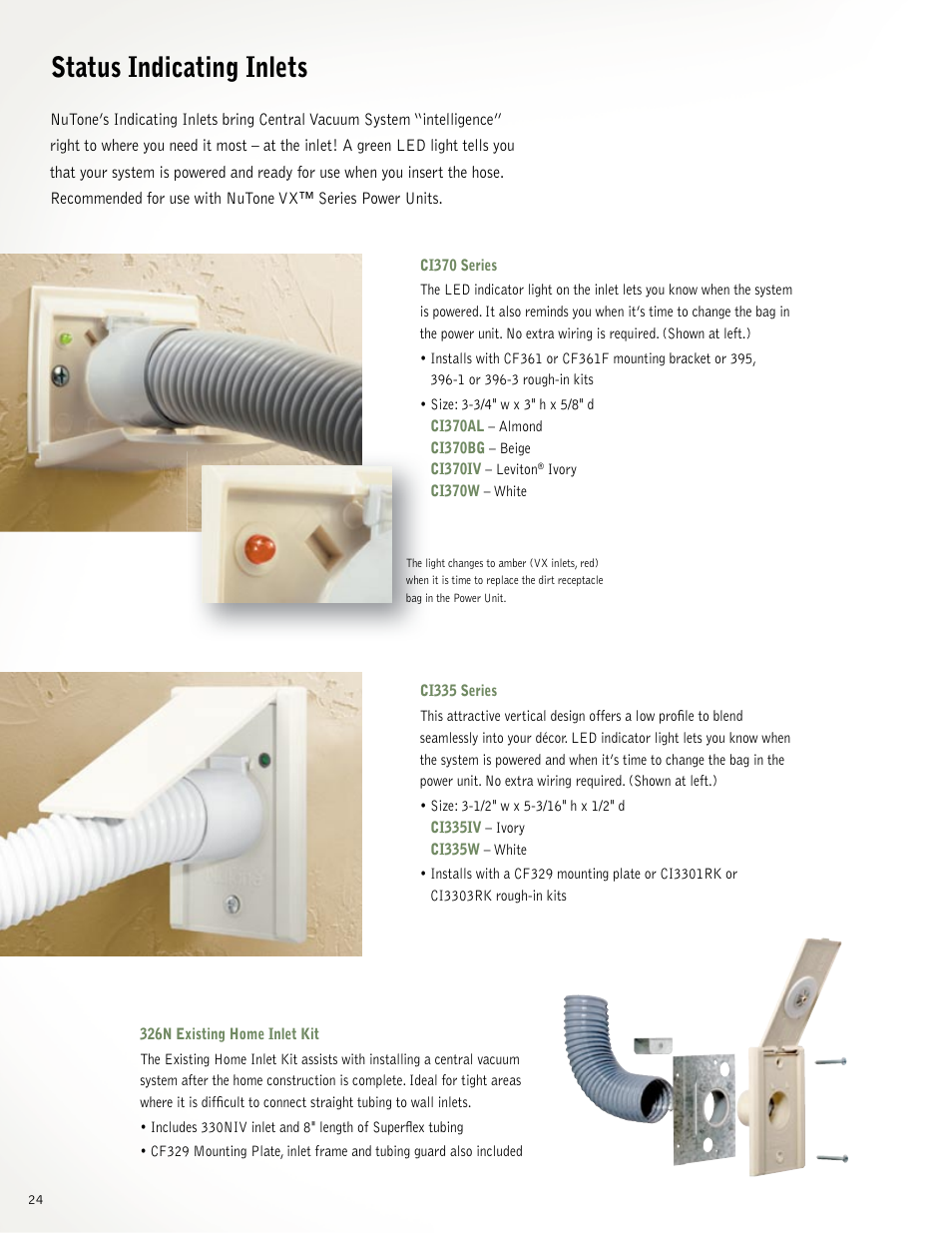Status indicating inlets | NuTone VX550 User Manual | Page 24 / 32