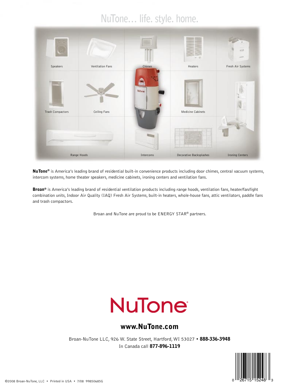Nutone… life. style. home | NuTone VX550 User Manual | Page 32 / 32