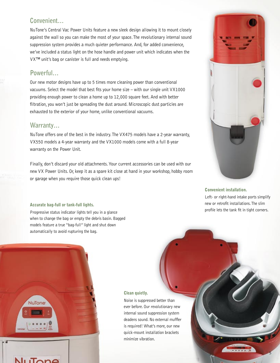 Convenient, Powerful, Warranty | NuTone VX550 User Manual | Page 5 / 32