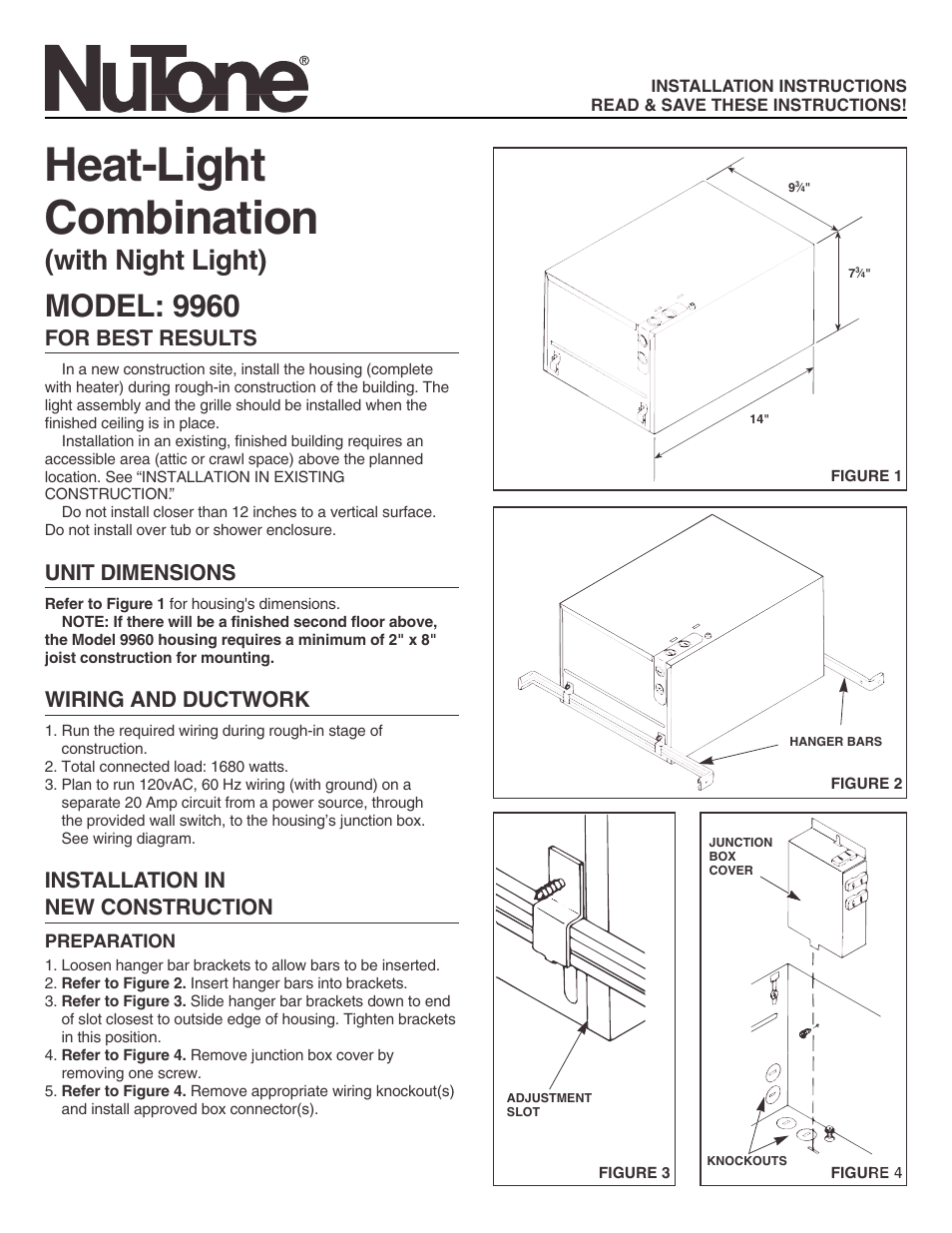 NuTone 9960 User Manual | 4 pages