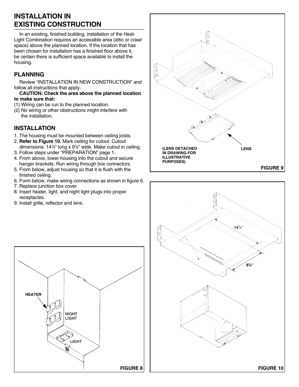 Installation in existing construction, Planning, Installation | NuTone 9960 User Manual | Page 3 / 4