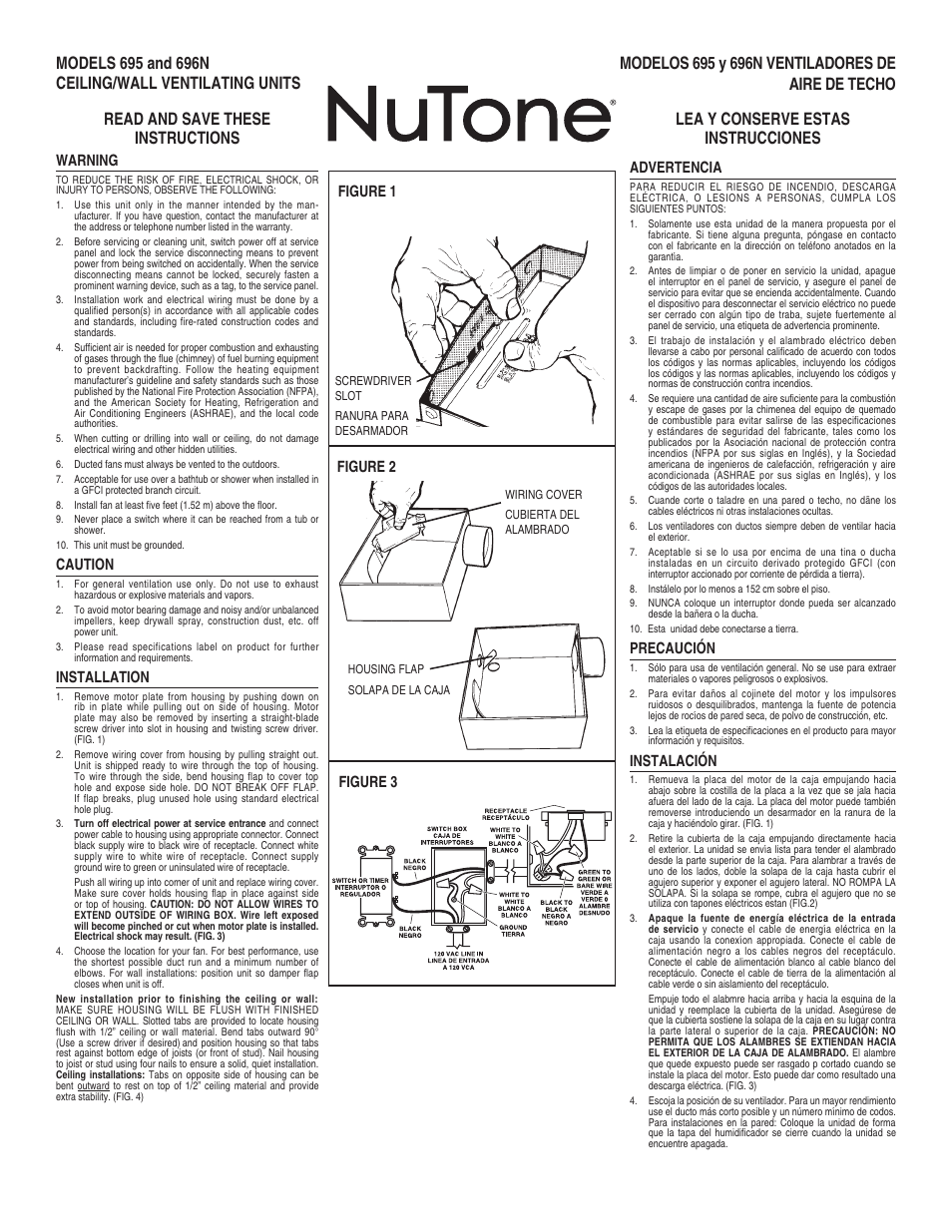 NuTone 696N User Manual | 2 pages