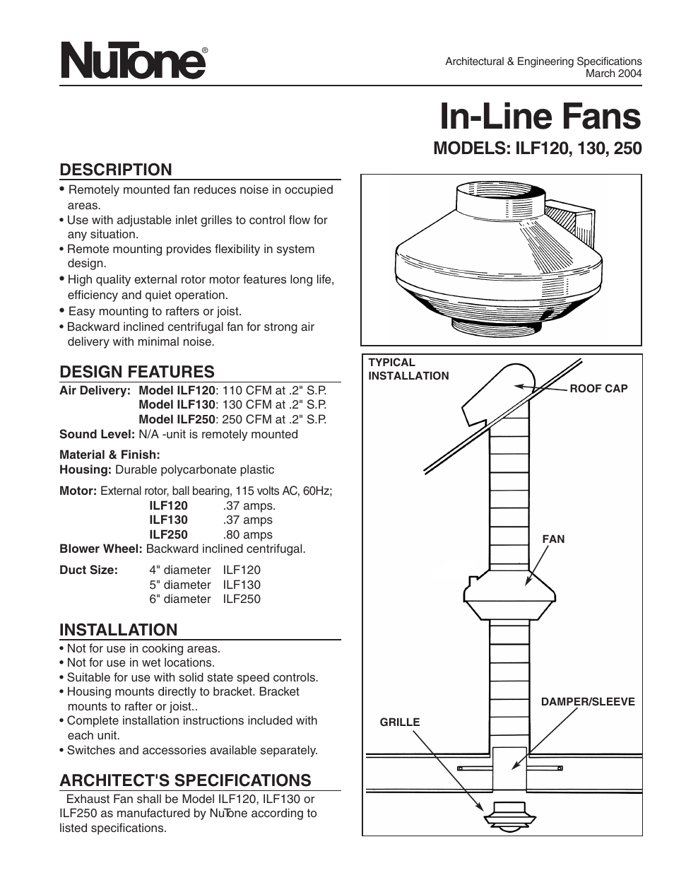 NuTone ILF130 User Manual | 2 pages