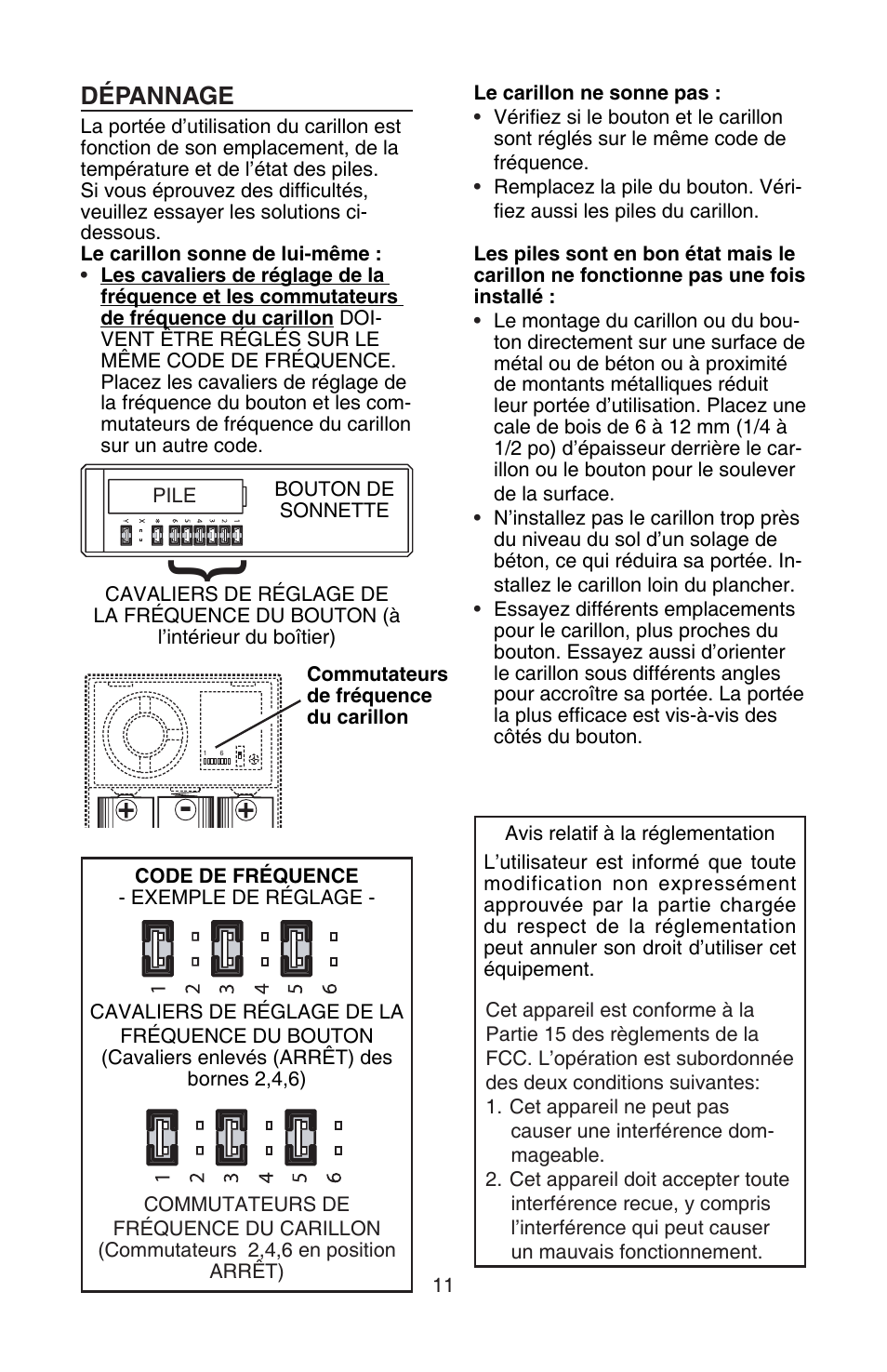 Dépannage | NuTone LA522WH User Manual | Page 11 / 12