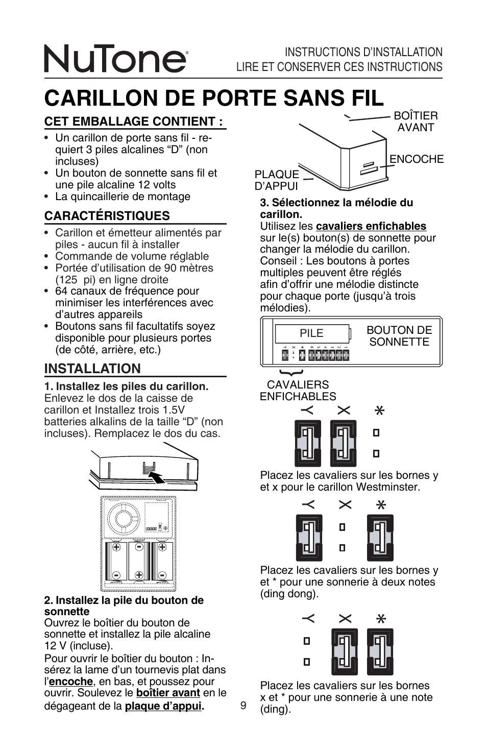 Carillon de porte sans fil, Installation | NuTone LA522WH User Manual | Page 9 / 12