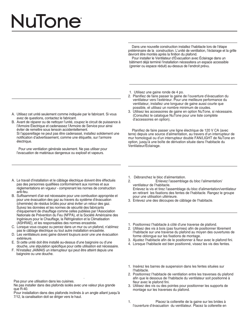 Ventilateur de plafond avec éclairage | NuTone 769RL User Manual | Page 5 / 8