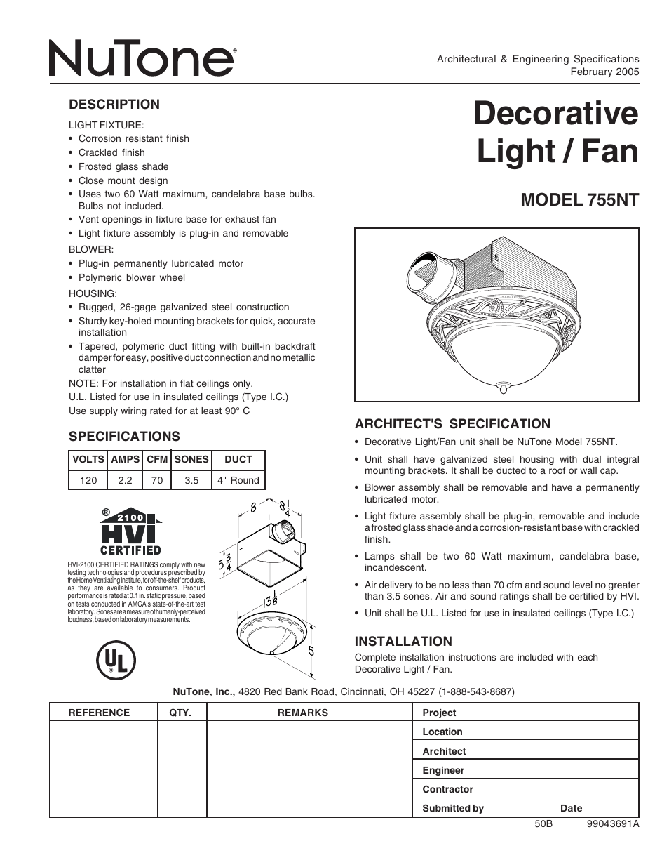 NuTone 755NT User Manual | 1 page