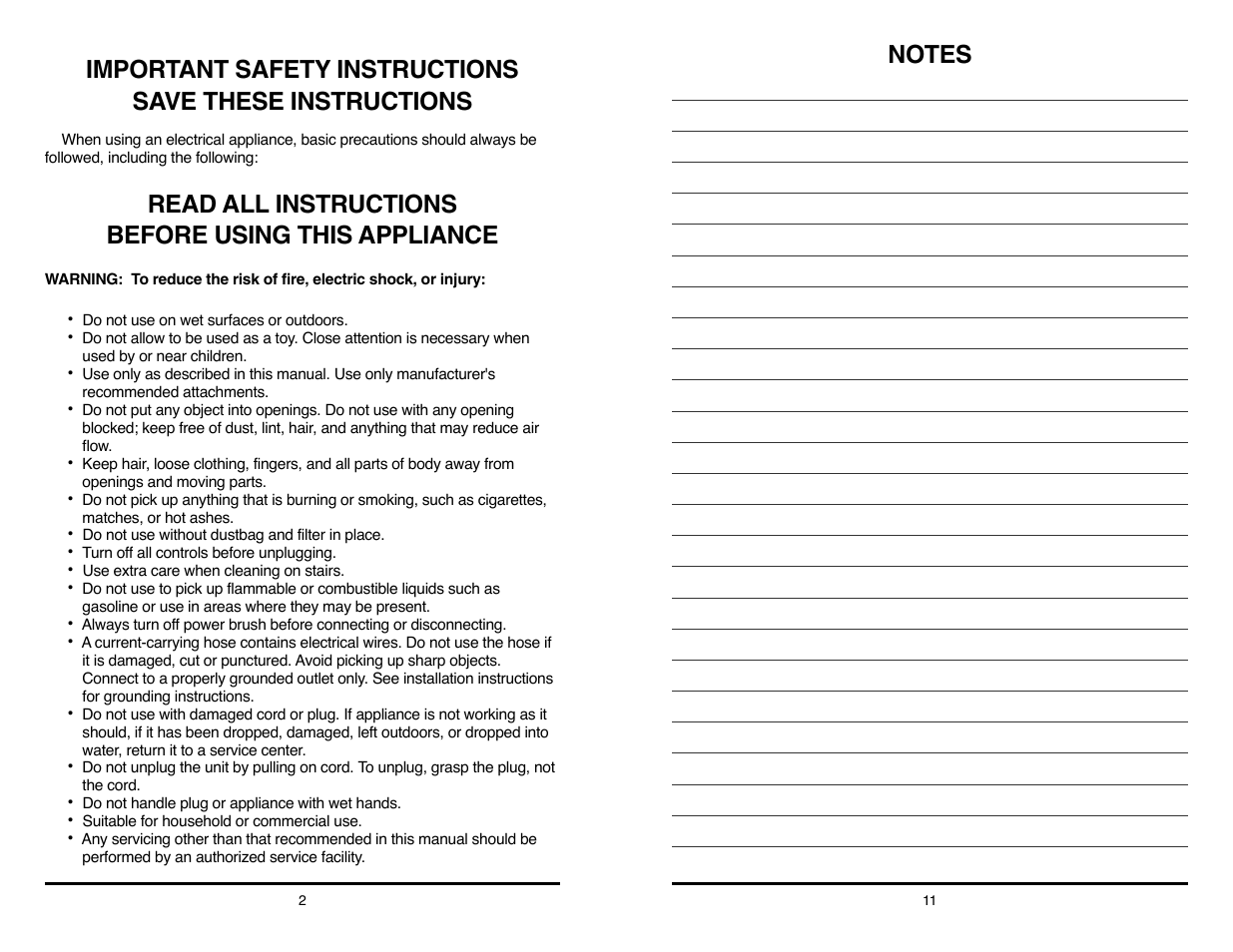 Read all instructions before using this appliance | NuTone CV350 User Manual | Page 2 / 6
