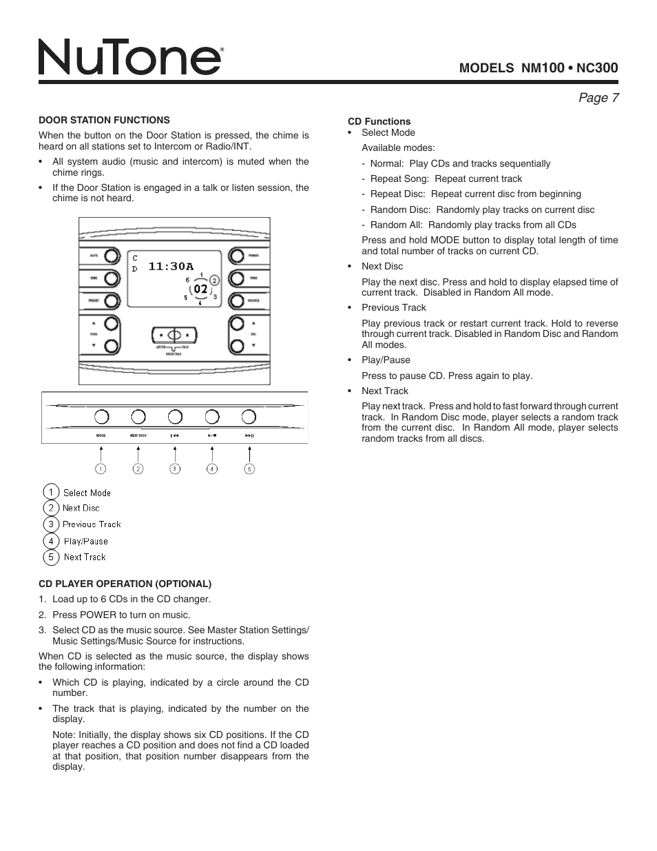 NuTone NC300 series User Manual | Page 7 / 8