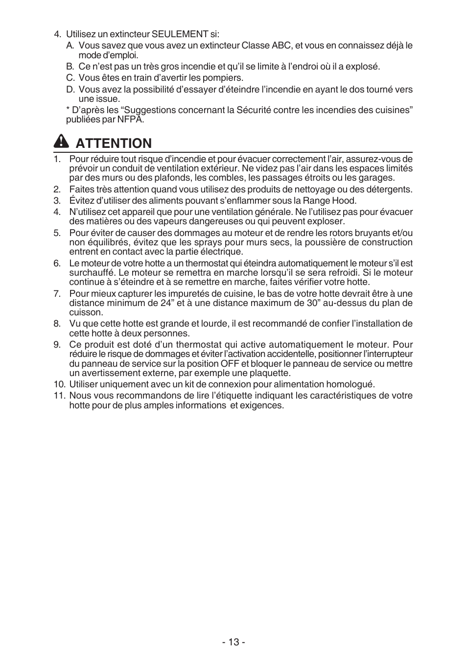 Attention | NuTone NP61000 User Manual | Page 13 / 36