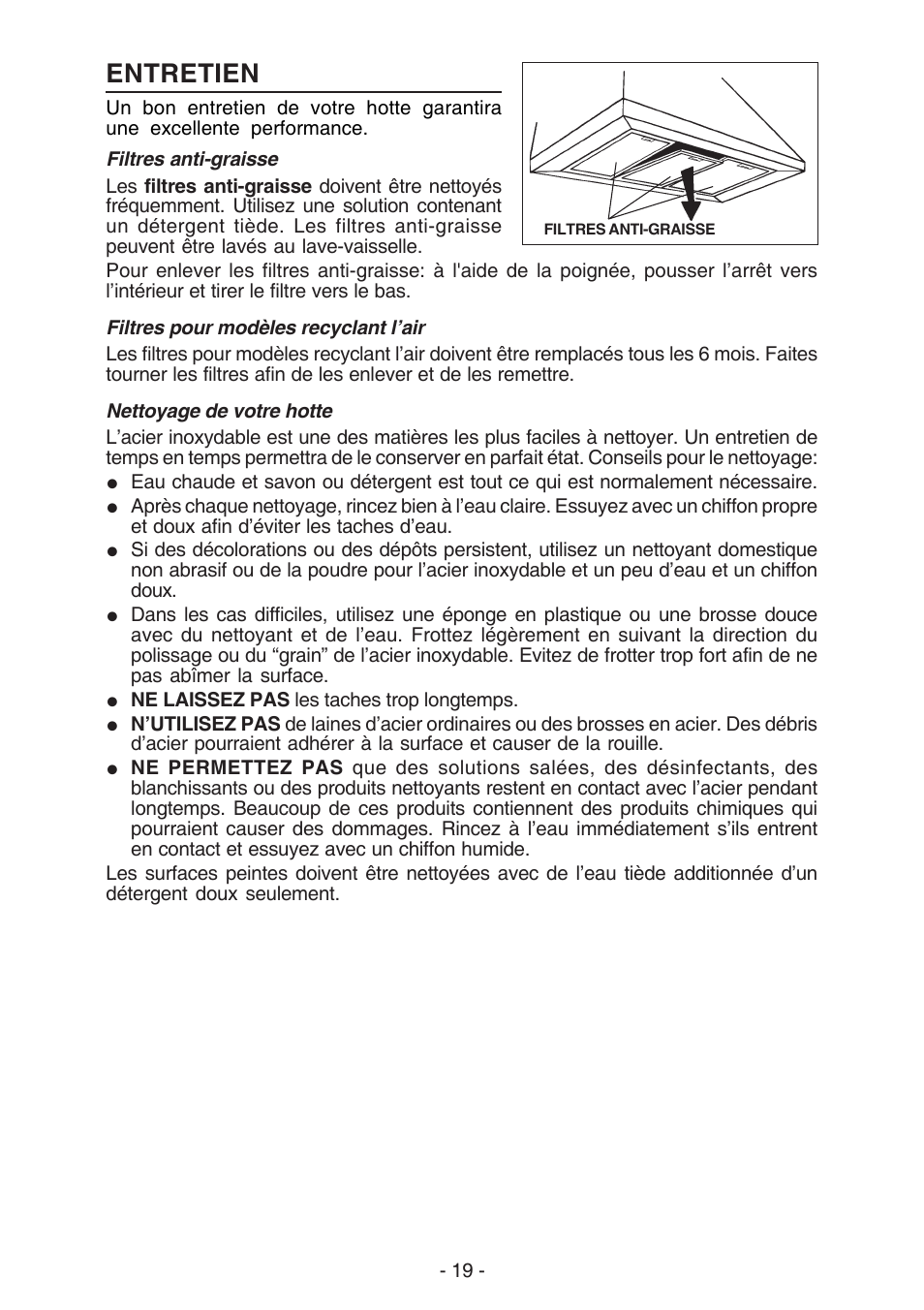 Entretien | NuTone NP61000 User Manual | Page 19 / 36